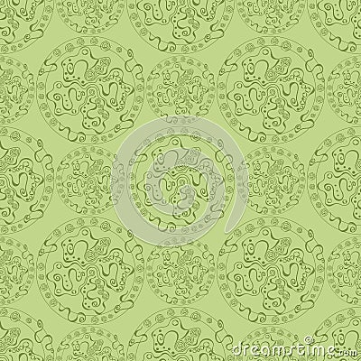 Abstract leaf colored circles with ornate objects in them Vector Illustration