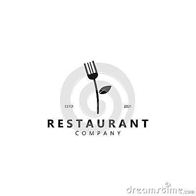 Abstract leaf fork illustration design with retro concept. black texture. for restaurant logos, food, and trademarks. vintage logo Vector Illustration
