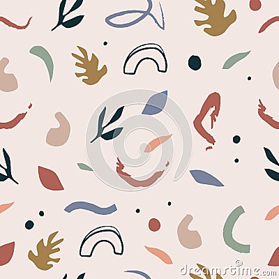 Abstract leaves seamless pattern in scandinavian style. Stylish background for postcards, posters, fabric, vintage textile and Stock Photo