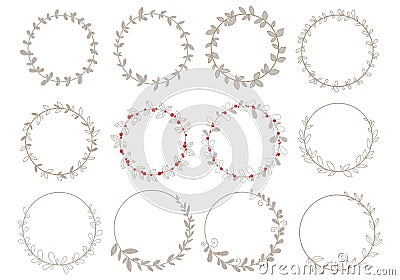 Abstract leaves wreath flat design illustration set for decoration on Christmas holiday, romance, and classic garden concept Vector Illustration