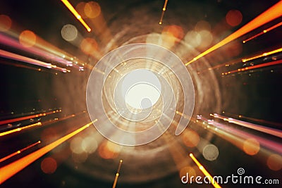 Abstract lens flare. concept image of space or time travel background over dark colors and bright lights Stock Photo