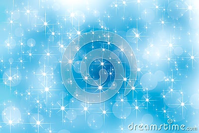 Abstract lens flare shinnig star and bright bokeh effects on blue sky. Glowing lights effect. Christmas new year background. Stock Photo