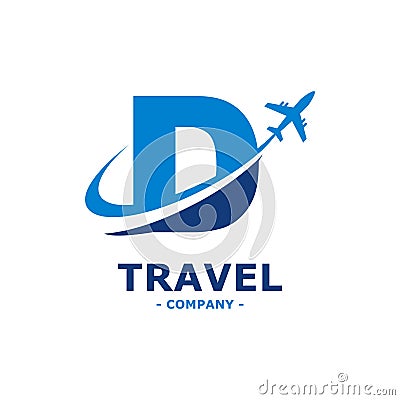 Abstract letter D plane and airline logo vector design. Vector Illustration