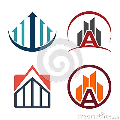 Abstract A Letter Financial Building Logo Symbol Set Vector Illustration