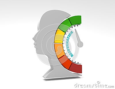 Rejuvenation measuring device and human head silhouette. 3D render Stock Photo