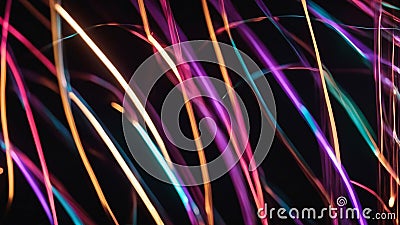 abstract light background A colorful light show on a black background with curved lines and flashes Stock Photo