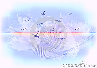 Abstract light blue sky background with birds flying in the clouds. EPS10 vector illustration Vector Illustration