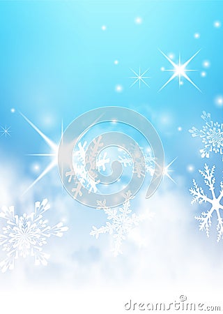 Abstract Freezing and Wintry Cold Blue Background with Snowflakes and Starlets Stock Photo