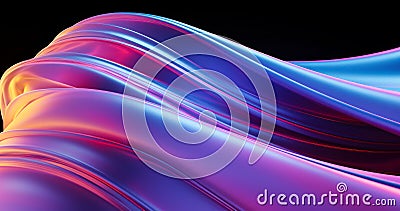 Abstract light emitter glass with iridescent holographic neon vibrant gradient wave texture 3d render. Design element for banner Stock Photo