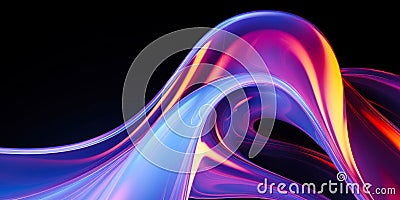 Abstract light emitter glass with iridescent holographic neon vibrant gradient wave texture 3d render. Design element for banner Stock Photo