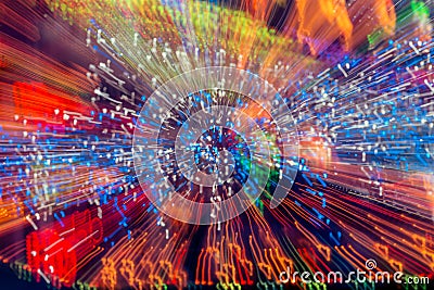 Abstract light explosion effect background. Long exposure photograph of moving bright lights Stock Photo