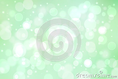 Abstract light green and white delicate colorful pastel spring or summer bokeh background with glittering stars and space. Stock Photo