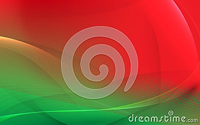 Abstract light lines on red and green background. Curved wavy stripe line and smooth Vector Illustration