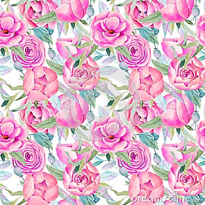 Abstract light pink elegant floral bouquet sweet flower and green leaves pattern on white Stock Photo