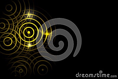 Abstract light yellow circle ring effect with sound waves oscillating on black background Stock Photo