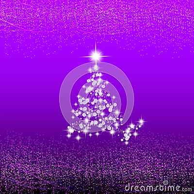 Abstract lilac background with christmas tree, waves and lights. Christmas illustration. Cartoon Illustration