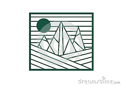 Abstract line art of mountain summit and valleys with a moon. Editable Clip Art. Vector Illustration