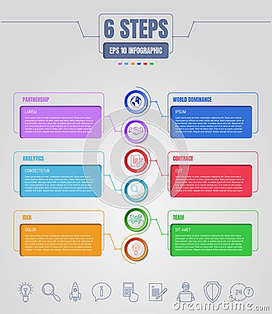 Six options or steps infographic. Business thin line icons. Template for your design works. Vector Illustration