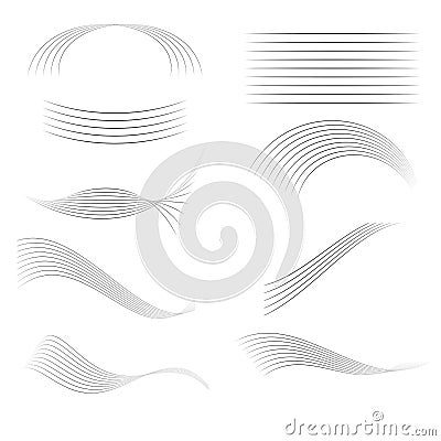 Abstract line element set, lines stripes with dynamic deformation. element set Vector Illustration