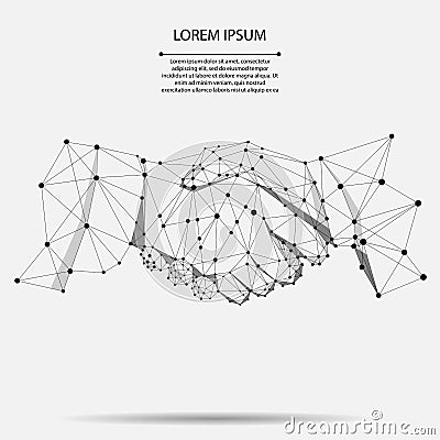 Abstract line and point agreement handshake business concept. Polygonal point line geometric design. Vector Illustration