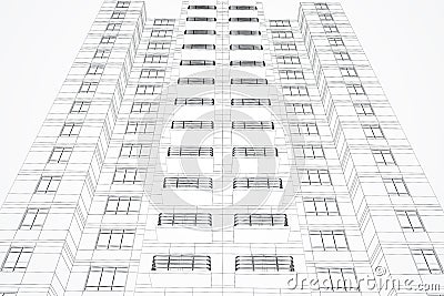 Abstract linear building project on white background. Architecture, construction and blueprint concept. Stock Photo