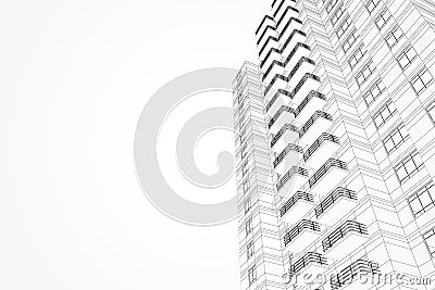 Abstract linear building project on white background with mock up place. Architecture, construction and blueprint concept. 3D Stock Photo