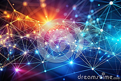 Abstract lines and dots connected to background and digital connection technology Stock Photo