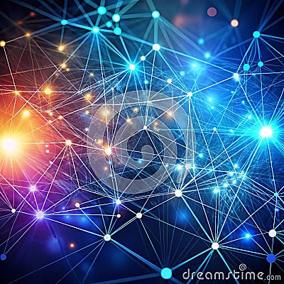 Abstract lines and dots connected to background and digital connection technology Stock Photo