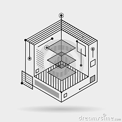 Abstract lines elements technical cubic 3D isometric background design vector illustration Vector Illustration