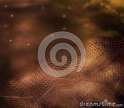 Abstract lines, hexagon style 3D waves in gold tones. the concept of 3d landscape , digital technology in the style of realism. Vector Illustration