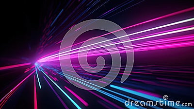 Abstract lines tech speed movement pattern design background concept, illuminating pink and blue neon glow. Generative AI Stock Photo
