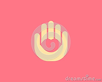 Abstract lips in the hand palm logo design. Universal minimalistic lipstick, cosmetics, air kiss vector sign symbol Vector Illustration