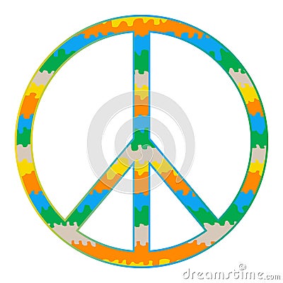 Abstract liquid colors peace symbol. Tie Dye pattern and gradient stroke. Hippie psychedelic style Vector Illustration