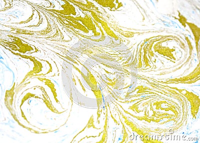 Abstract liquid gold background. Pattern with abstract golden and black waves. Marble. Handmade surface. Liquid paint. Draw, mater Stock Photo