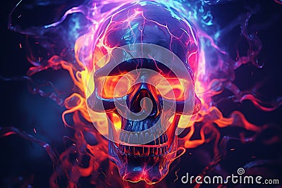 Abstract Liquid Neon Skull Liquid neonthemed Stock Photo