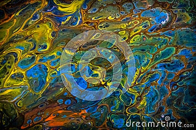 Abstract liquid painting with cells, green Stock Photo