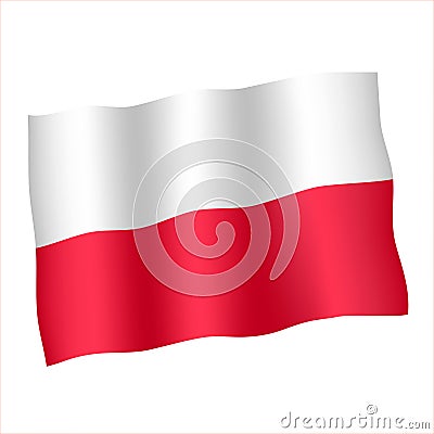 State waving flag of the Poland. White and red national colors. Cartoon Illustration
