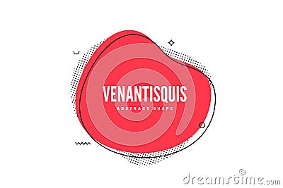 Abstract liquid shape with geometric design elements in memphis style. Banner design, abstract fluid shape with outline. Red curvy Vector Illustration