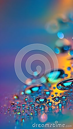 Abstract Liquid Symphony Holographic Chrome Water Drops Dance Stock Photo