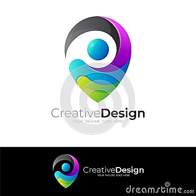 Abstract Location logo and people care design Vector Illustration