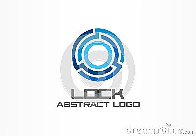 Abstract logo for business company. Corporate identity design element. Connect, integrate, circle lock, globe protect Vector Illustration