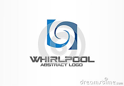 Abstract logo for business company. Eco, nature, whirlpool, spa, aqua swirl Logotype idea. Water spiral, blue circle Vector Illustration