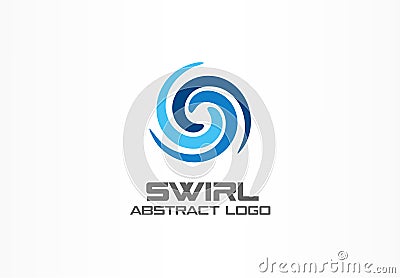 Abstract logo for business company. Eco, nature, whirlpool, spa, aqua swirl Logotype idea. Water spiral, blue circle Vector Illustration