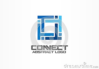 Abstract logo for business company. Industry, finance, bank logotype idea. Square group, network integrate, technology Vector Illustration