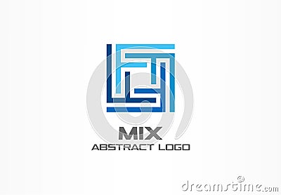 Abstract logo for business company. Industry, finance, bank logotype idea. Square group, network integrate, technology Vector Illustration