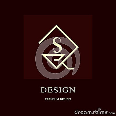 Abstract logo design. Modern luxury monogram. Minimum elements. Letter emblem S. Mark of distinction. Universal rhombus template. Vector Illustration