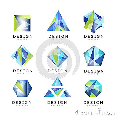 Abstract logo design set, crystal gem geometric badge vector Illustrations Vector Illustration