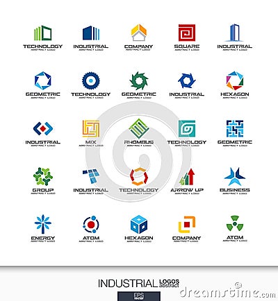 Abstract logo set for business company.Construction, industry, architectureconcepts. Work, engineer, technology connect Vector Illustration