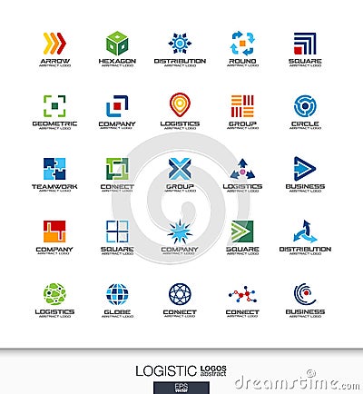 Abstract logo set for business company. Export, transport, delivery and distribution concepts. Logistic, shipping Vector Illustration