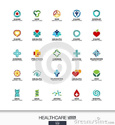 Abstract logo set for business company. Healthcare, medicine and pharmacy cross concepts. Health, care, medical Vector Illustration